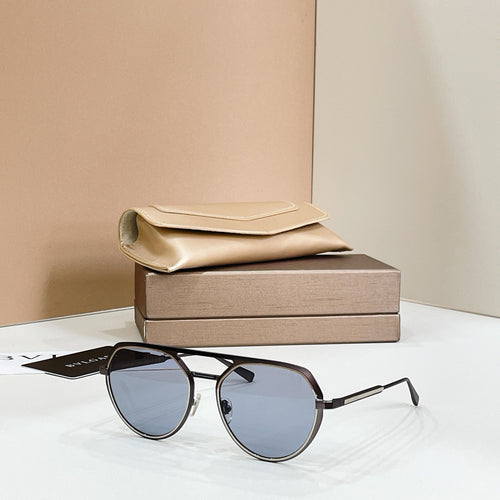 Bvlgari round sunglasses, black frames with blue-tinted lenses