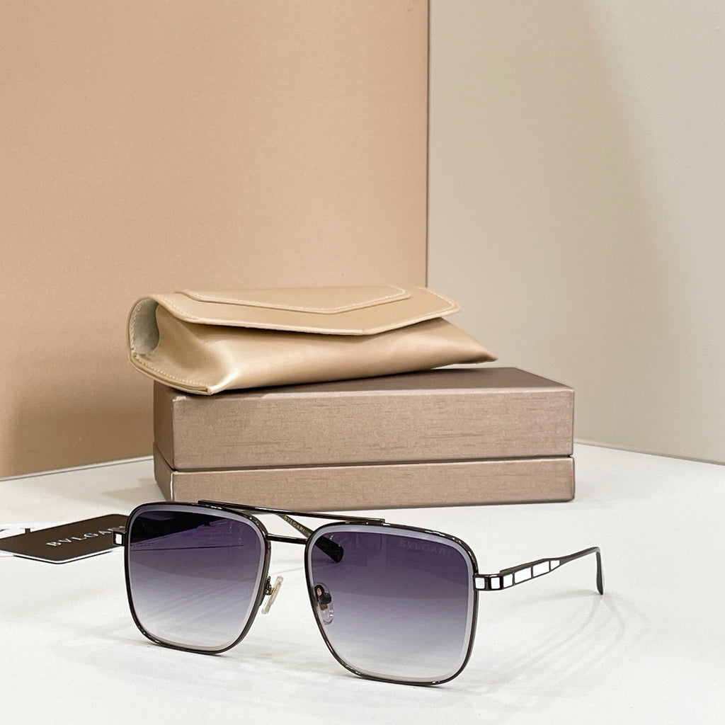 Bvlgari square sunglasses with dark frame and purple gradient lenses