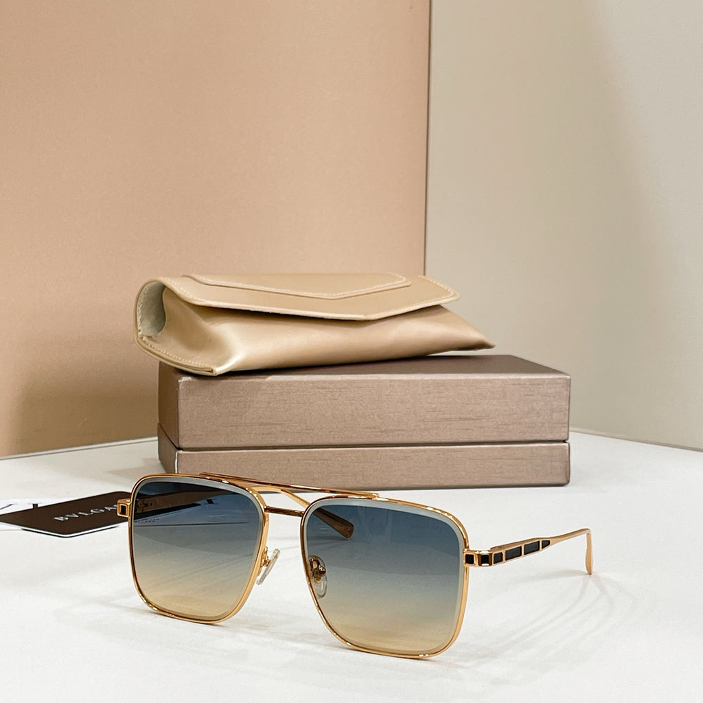 Bvlgari square sunglasses with gold-tone frame and amber gradient lenses