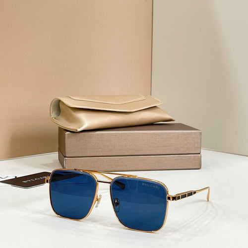 Bvlgari square sunglasses with gold-tone frame and blue gradient lenses