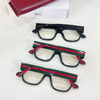Gucci glasses set of three with black frames, red and green temple stripe accents