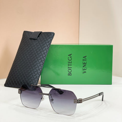 Bottega Veneta aviator sunglasses, metal frame, dark lenses, with textured black case
