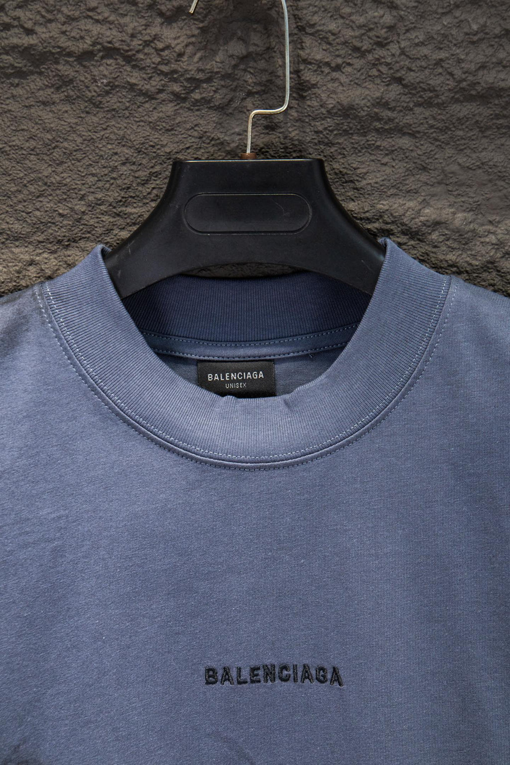 Balenciaga short-sleeve T-shirt neckline detail with small chest logo