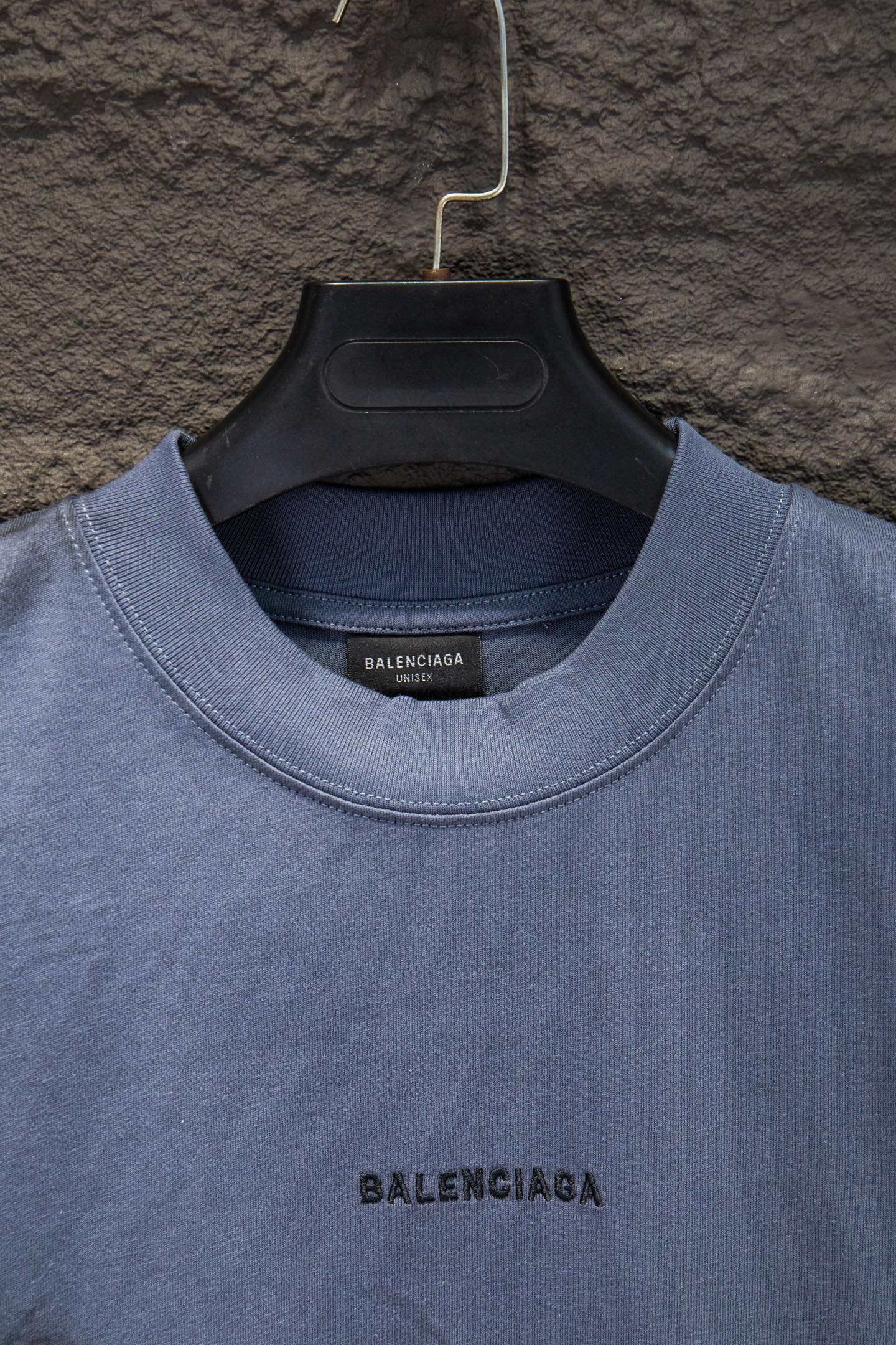 Balenciaga short-sleeve T-shirt neckline detail with small chest logo