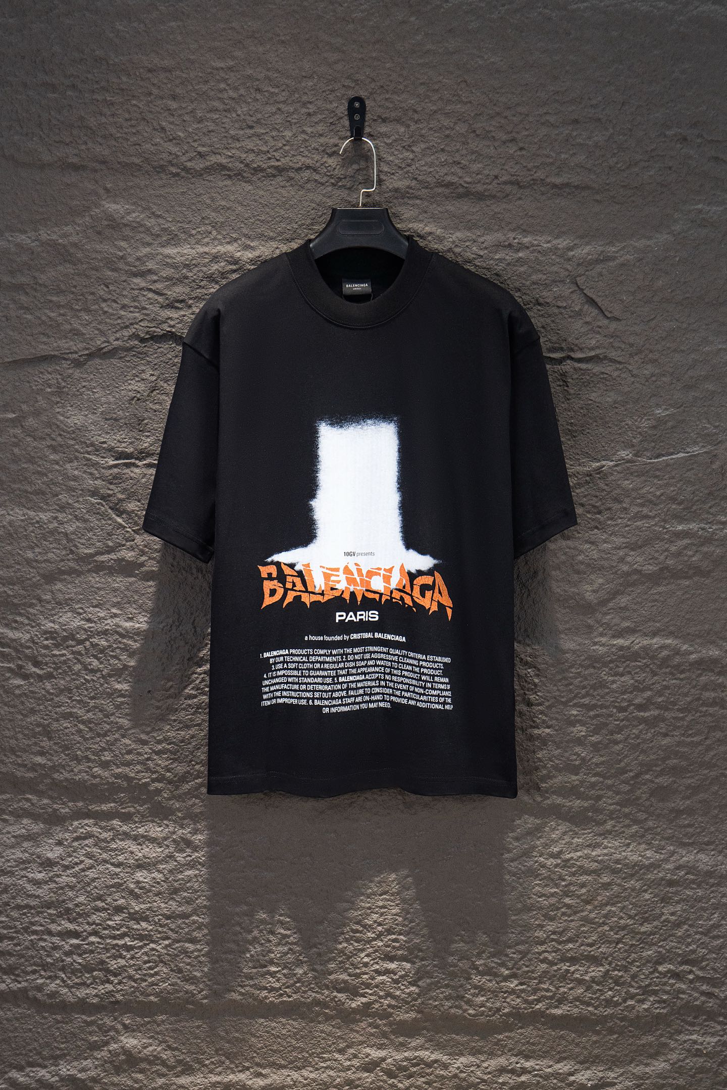 Black short-sleeve T-shirt with large front graphic print