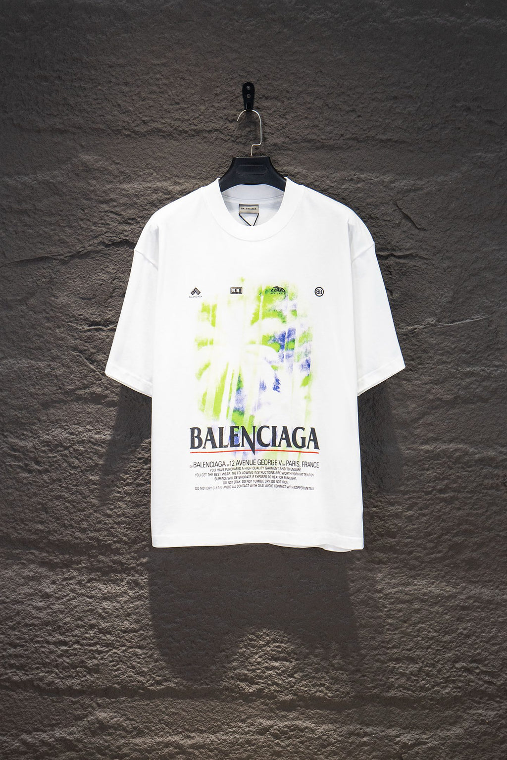 Balenciaga white crewneck T-shirt with multicolor graphic and BALENCIAGA text