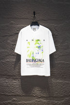 Balenciaga white crewneck T-shirt with multicolor graphic and BALENCIAGA text