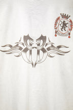 Balenciaga short-sleeve T-shirt, white, back close-up with central emblem and crest