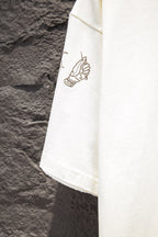 Balenciaga short-sleeve T-shirt sleeve panel, white, small hand graphic near hem