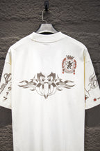 Balenciaga short-sleeve T-shirt, white, back view with large emblem and crest badge