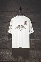Balenciaga short-sleeve T-shirt, white, back view with large central emblem and crest