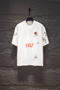 Balenciaga short-sleeve T-shirt, white, front graphic with 1917 and rose accents