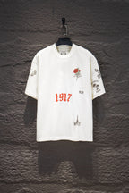 Balenciaga short-sleeve T-shirt, white, front graphic with 1917 and rose accents