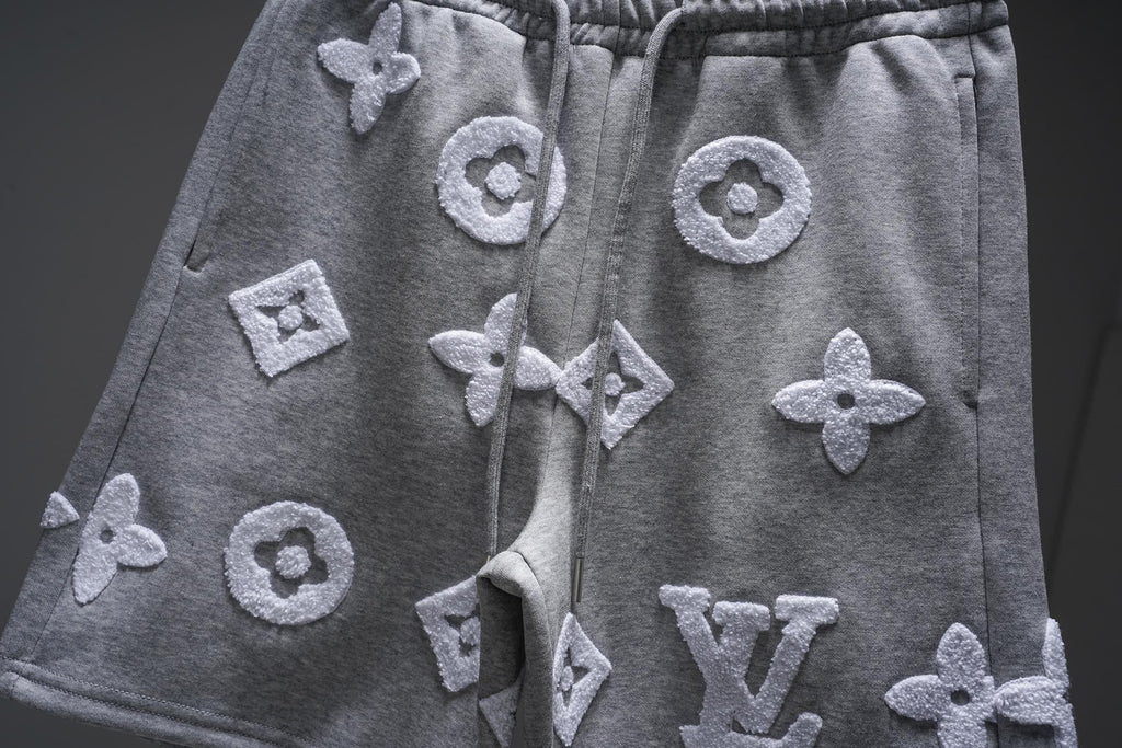 Gray monogram sweat shorts with elastic waistband and drawstring, all-over Louis Vuitton