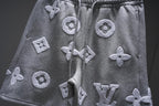 Gray monogram sweat shorts with elastic waistband and drawstring, all-over Louis Vuitton