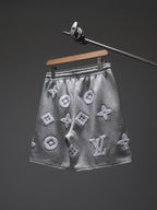 Gray monogram sweat shorts on hanger, elastic waistband and drawstring, Louis Vuitton