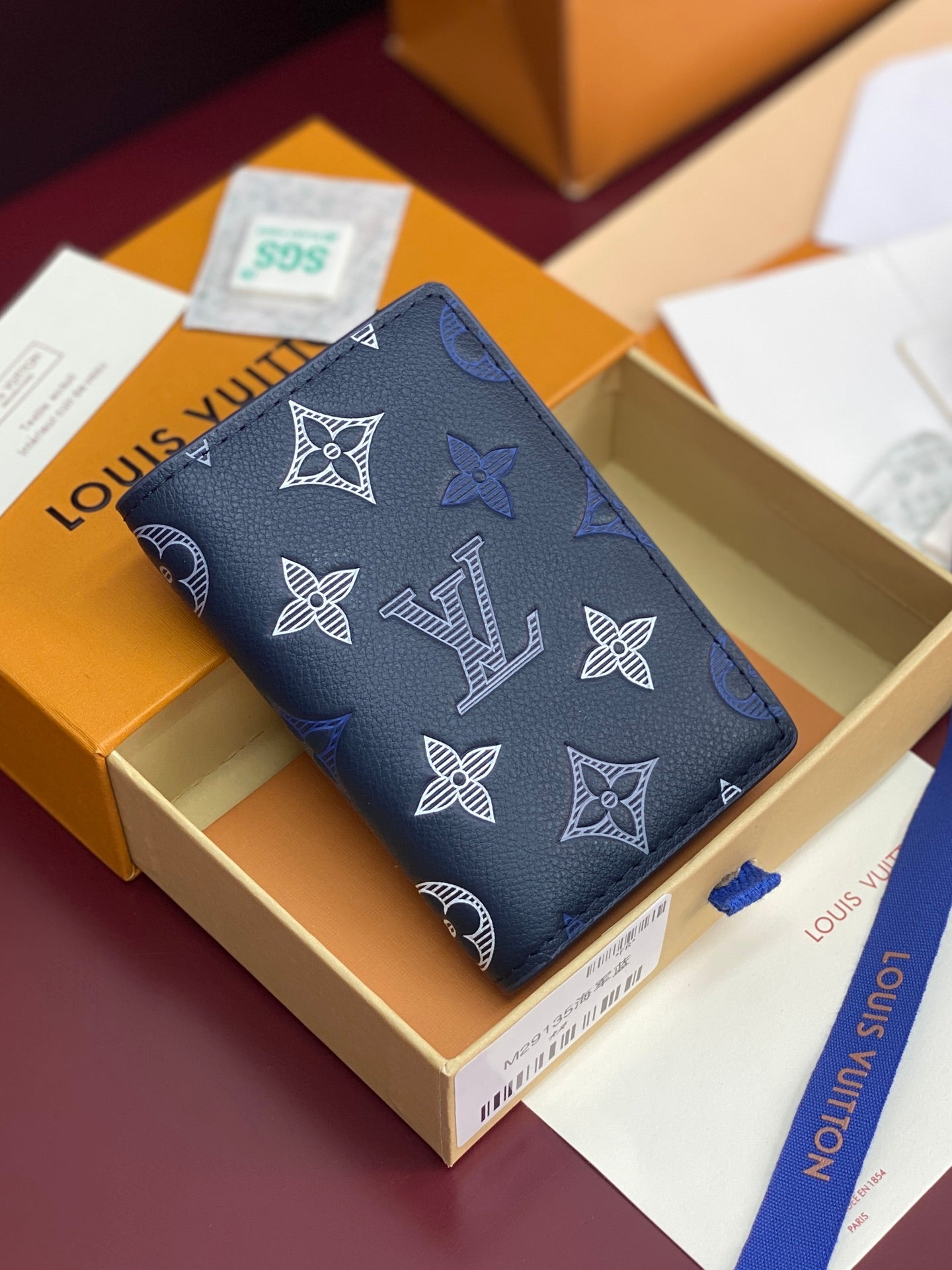 Louis Vuitton blue monogram card holder with butterfly and LV pattern
