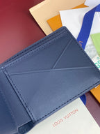 Louis Vuitton blue wallet interior with stitched border and card slots
