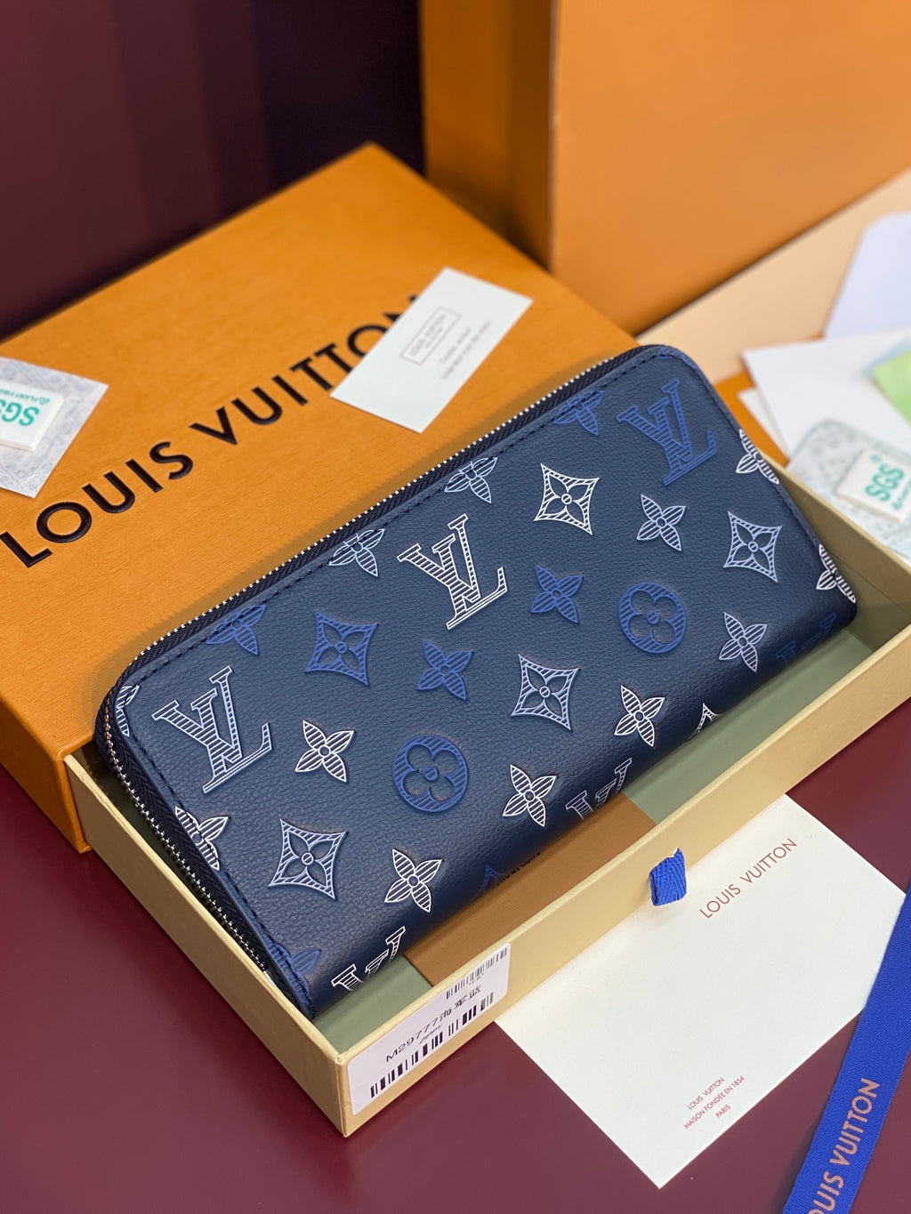 Louis Vuitton blue monogram small zip pouch with silver-tone zipper and trim