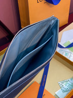 Louis Vuitton navy blue zip pouch with open top and smooth interior lining