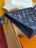 Louis Vuitton bag dark blue monogram with wrist strap and silver-tone ring hardware