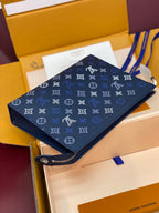 Blue monogram small bag with zip top and structured front flap
