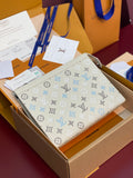 Light blue and white monogram small Louis Vuitton pouch with top zipper and strap