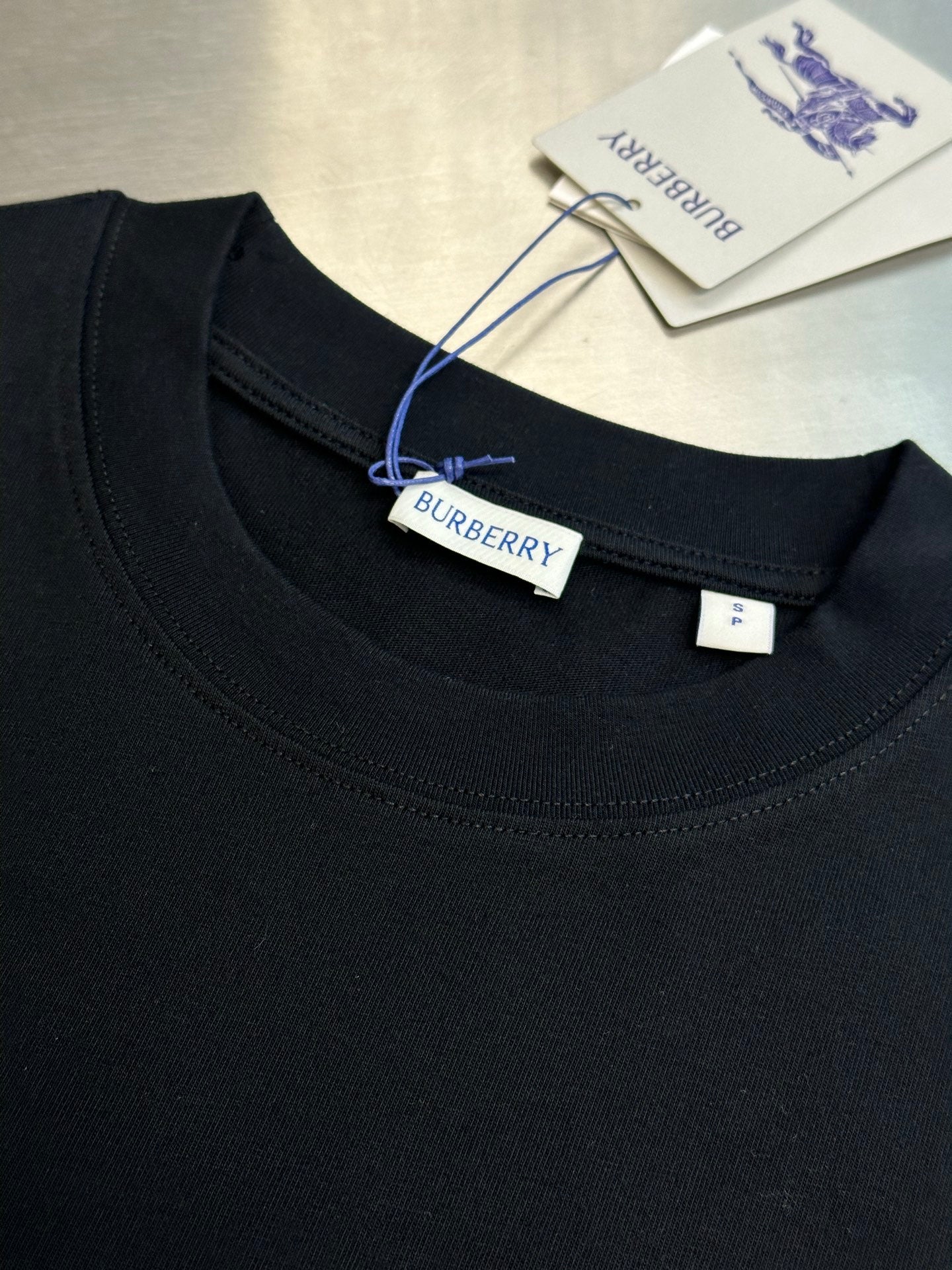 Black short-sleeve T-shirt crew neck with Burberry neck label