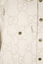 Gucci GG-print white jacket with flap chest pocket and gold-tone buttons