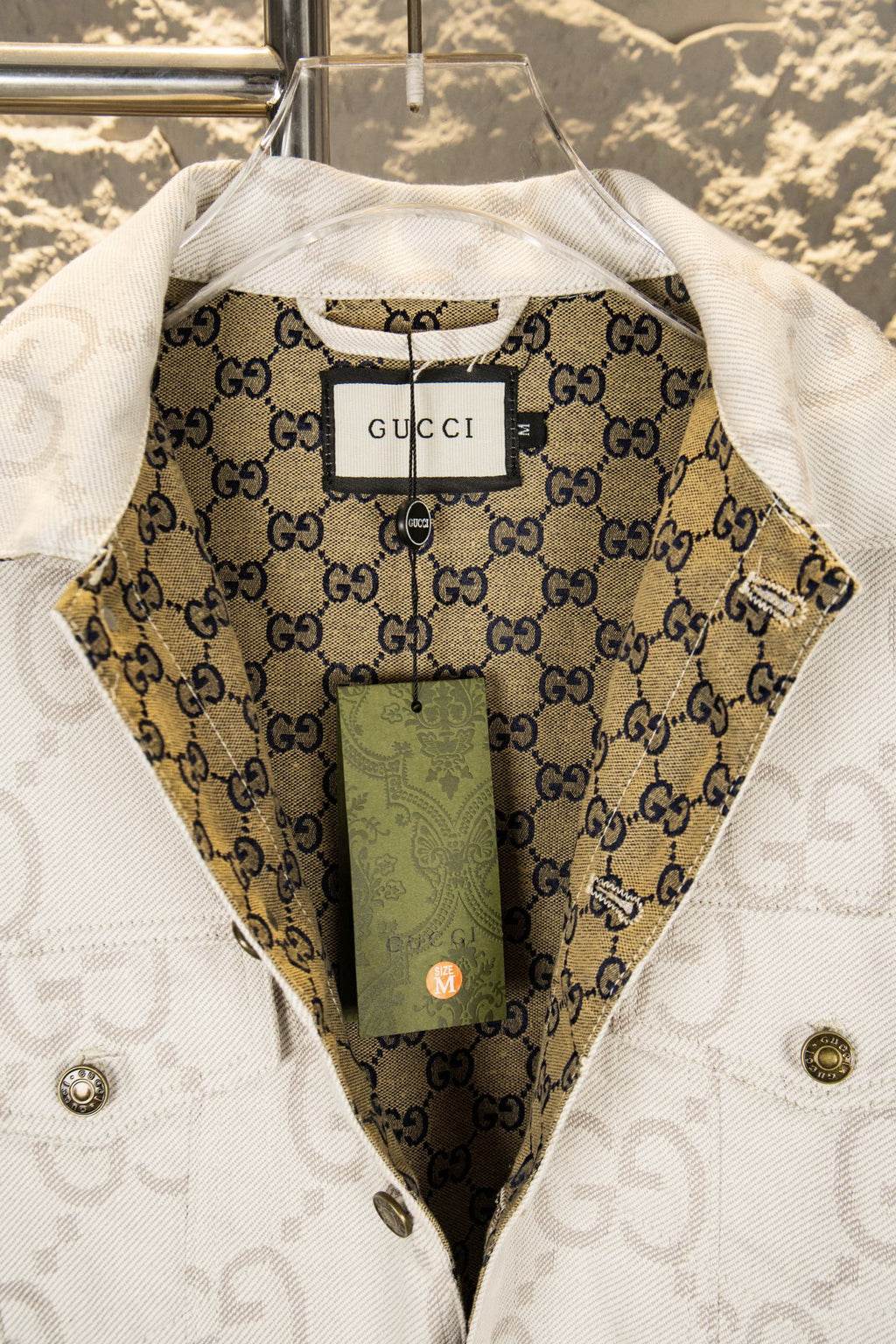 Gucci GG-print white jacket interior lining with Gucci label