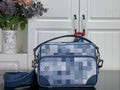 Louis Vuitton check crossbody bag in blue with top zip and silver-tone hardware