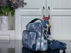 Louis Vuitton check crossbody bag, blue with side zipper and adjustable strap
