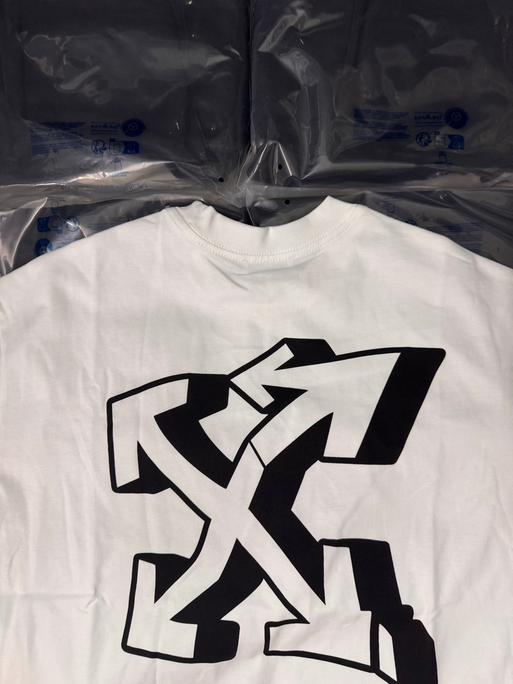 Off White white crew-neck T-shirt with oversized black graphic logo