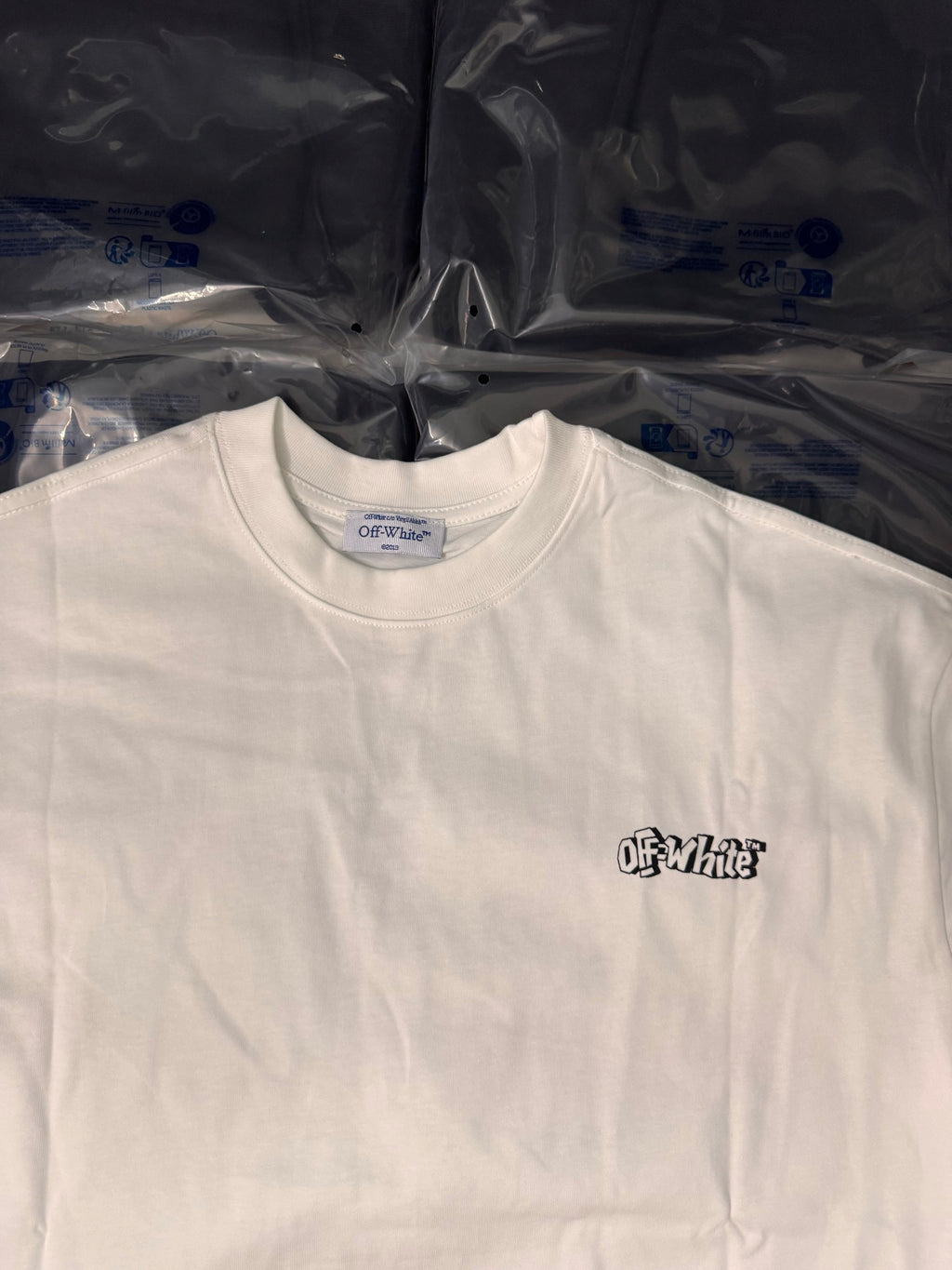 Off White white crew-neck T-shirt with small black chest logo