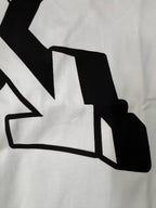 Off White white T-shirt close-up of black logo graphic on front