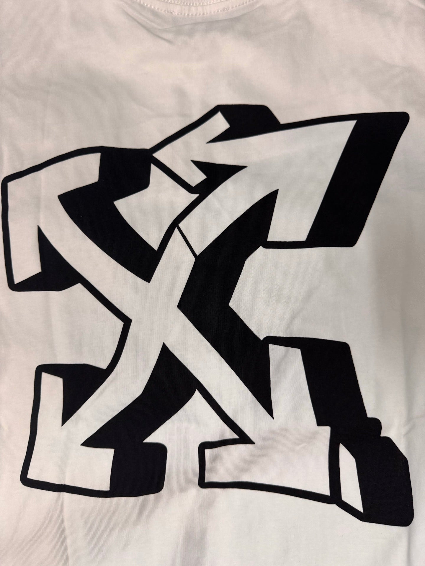 Off White white T-shirt with large black abstract logo print on front