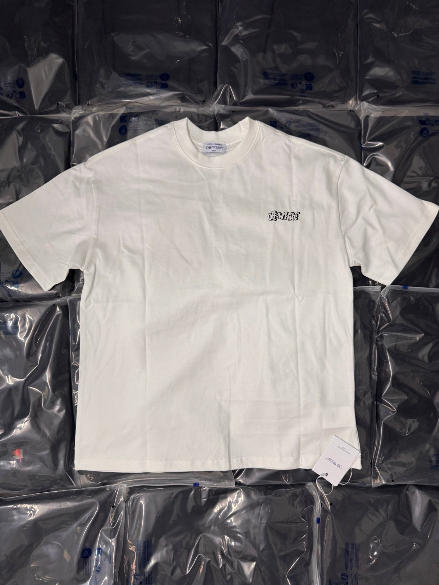Off White white crew-neck T-shirt with small chest logo print
