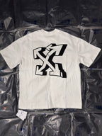 Off White white crew-neck T-shirt with large black graphic logo on front