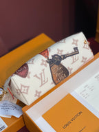 Louis Vuitton multicolor monogram pouch with emblem panel and gold zipper