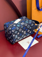 Louis Vuitton multi-color monogram vanity bag with top zip and navy shoulder strap