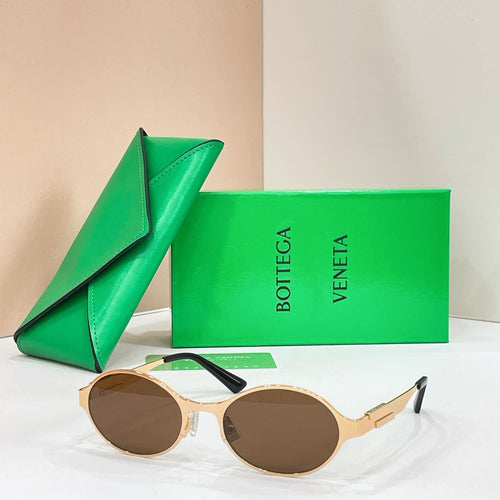 Bottega Veneta round sunglasses with gold-tone frame and dark brown lenses