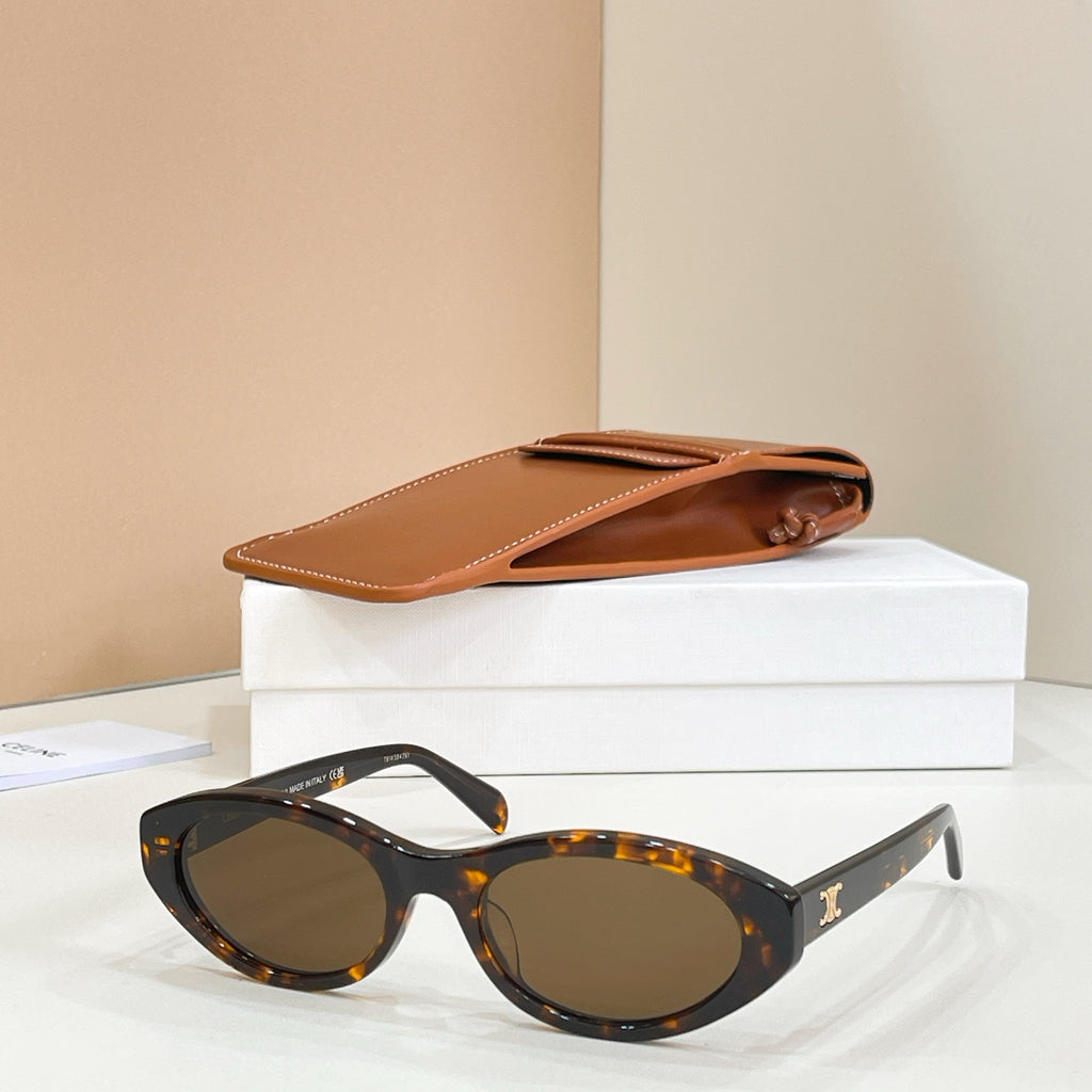 Celine sunglasses with tortoiseshell frames and brown tinted lenses, angled view.