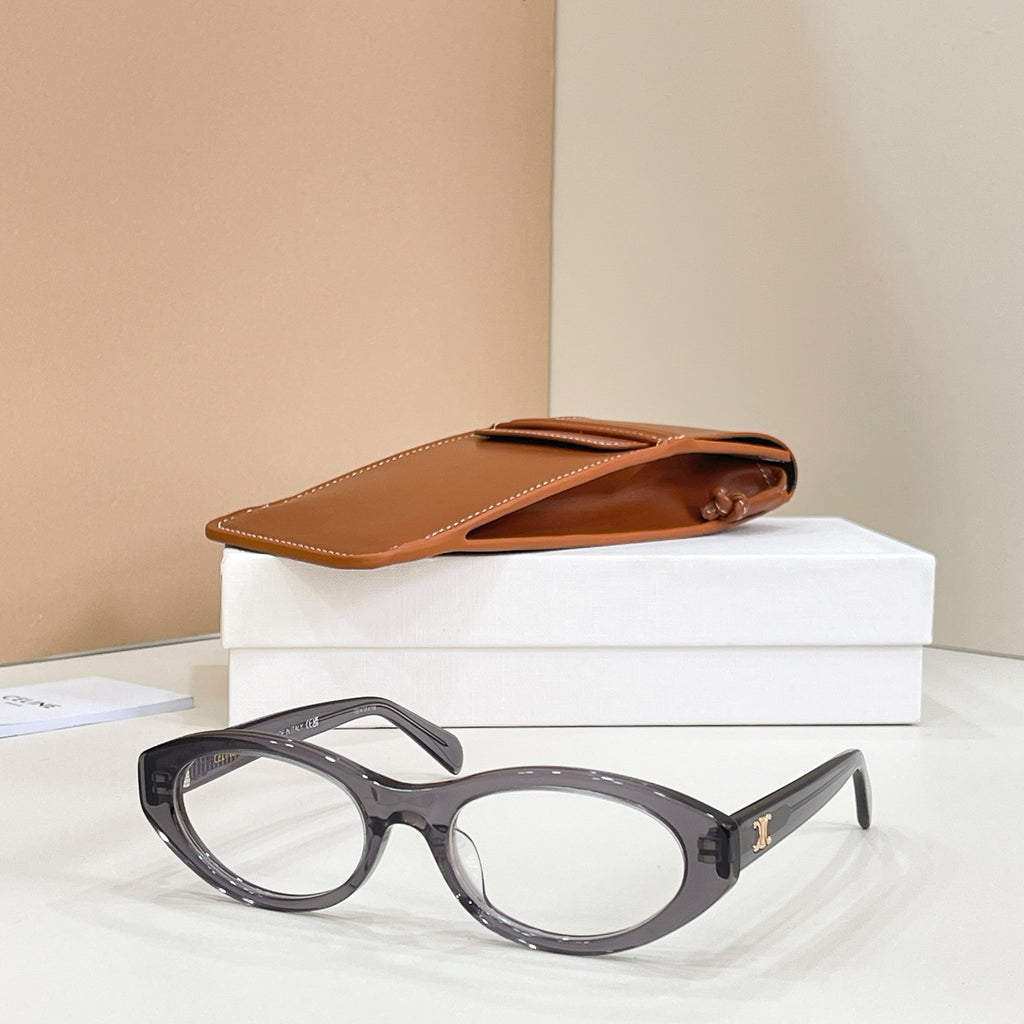 Smoky dark rounded full-rim eyeglasses with a glossy finish