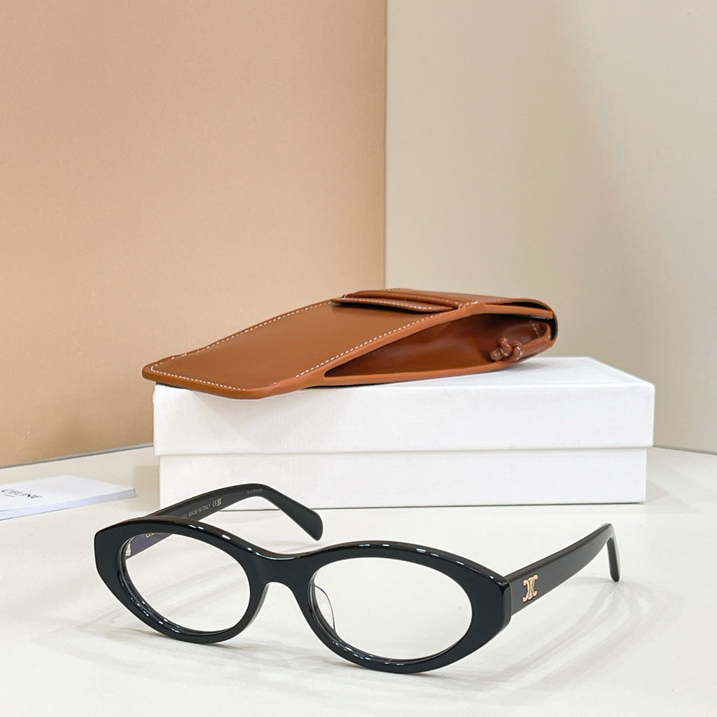 Black rounded full-rim eyeglasses with a glossy finish