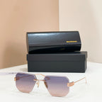 Sunglasses with purple lenses and gold metal frame, front view