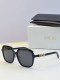 Dior black square sunglasses with gold logo detailing on the temples