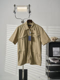 Louis Vuitton short-sleeve shirt in light tan, front zip and flap chest pockets