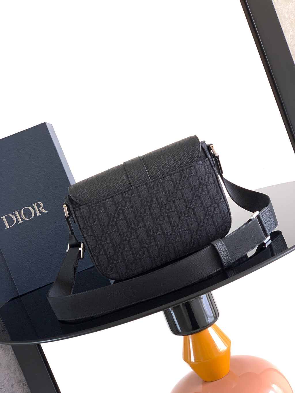 Dior small shoulder bag with front flap and dark monogram pattern