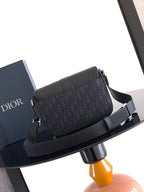 Dior small shoulder bag with front flap and dark monogram pattern