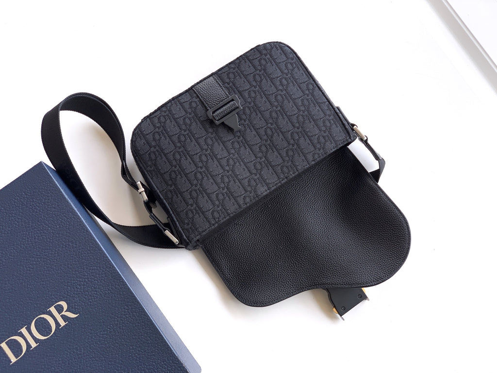 Dior small crossbody bag with monogram fabric top and leather bottom